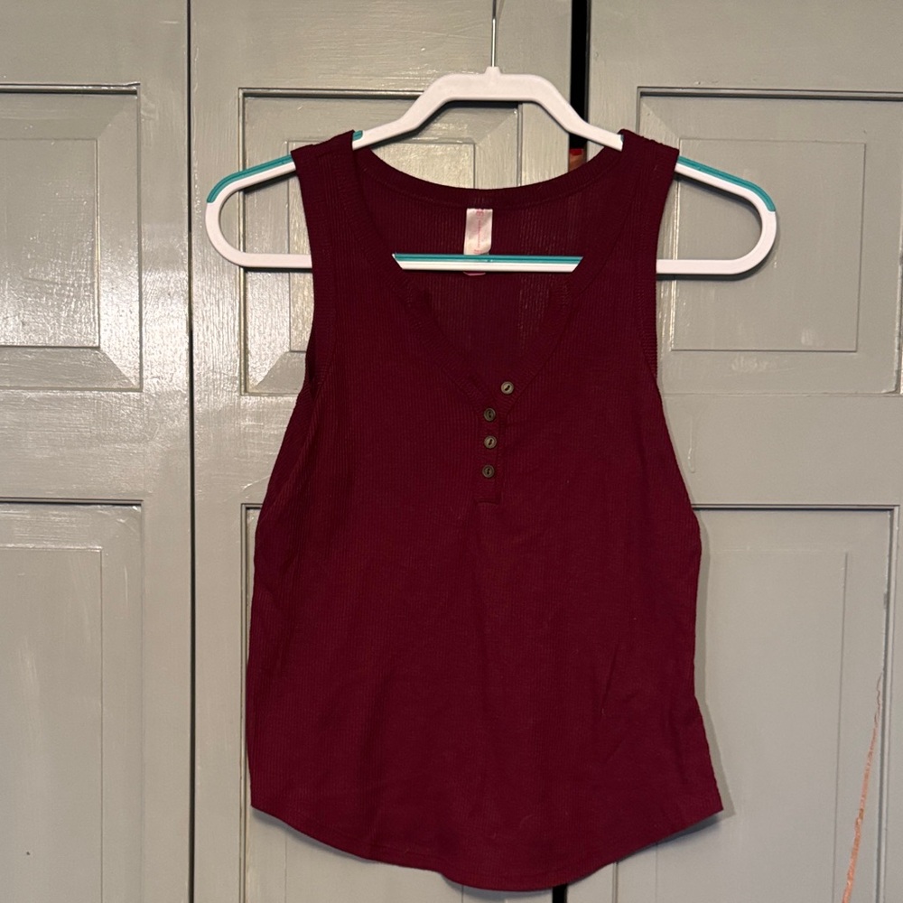 No Boundaries Deep Red Tank Top with Button Accents